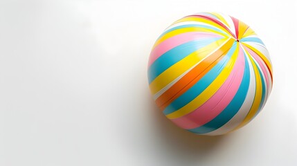 Obraz premium Colorful Striped Beach Ball on White Background with Top-Down View