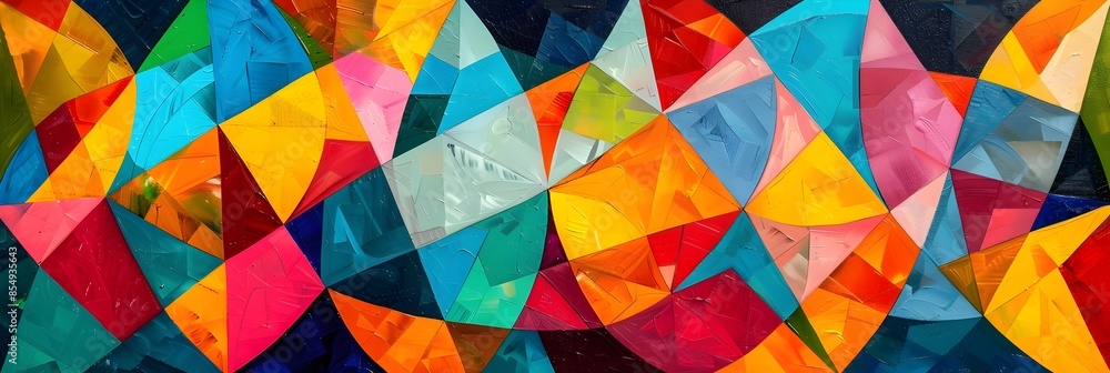 Aufkleber vibrant geometric mosaic composition with abstract prismatic patterns and colorful triangular shapes