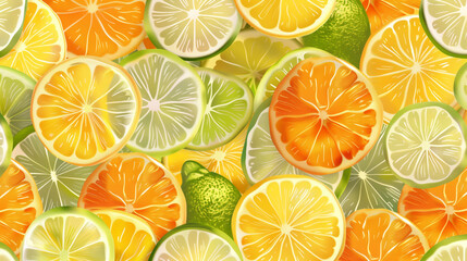Obraz premium summer citrus pattern seamless citrus slices orange, lemon, lime, grapefruit tile
