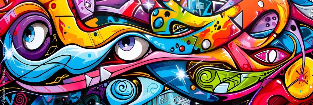 Poster vibrant graffiti inspired abstract mural a captivating blend of color texture and expression