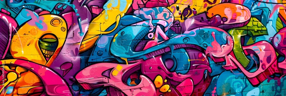 Poster vibrant graffiti street art explosion of color and abstract patterns on wall