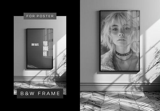 Minimalistic Black And White Poster Photo Effect Mockup With Generative AI
