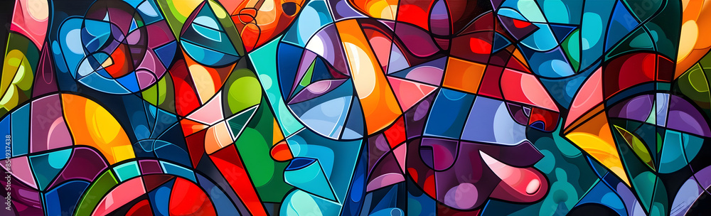 Aufkleber Vibrant Kaleidoscopic Composition of Captivating Geometric Shapes and Mesmerizing Color Patterns for a Visually Striking and Imaginative Digital