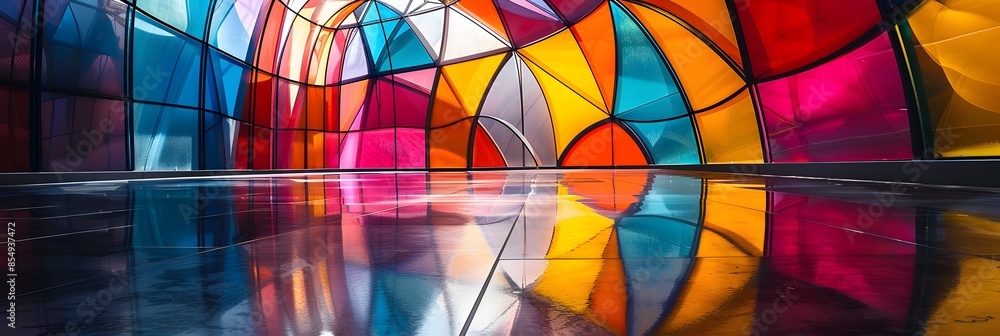 Poster Vibrant Kaleidoscopic Corridor of Reflective Glass and Mesmerizing Light Patterns