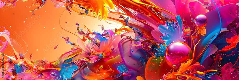 Poster vibrant kaleidoscopic explosion of colors and shapes in dynamic fluid motion