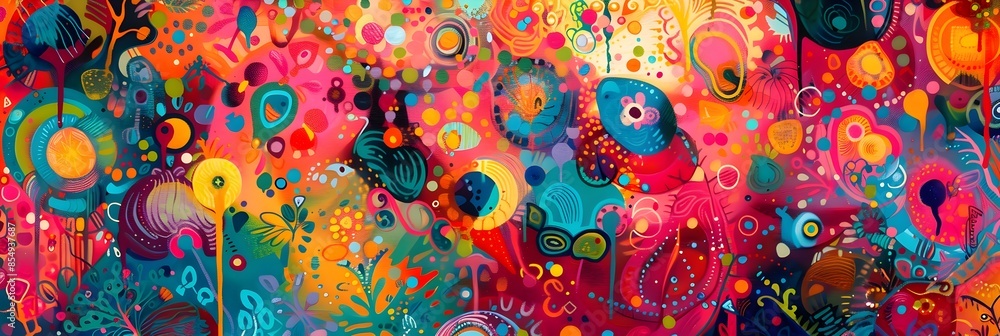 Aufkleber Vibrant Kaleidoscopic Explosion of Colors Patterns and Textures in a Captivating Digital Abstract Art Composition