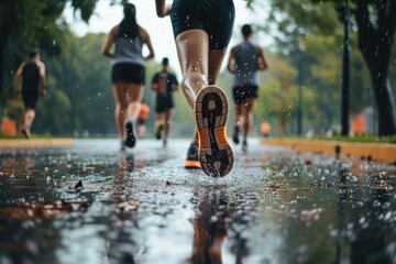 a group of women doing push ups on a field, Participate in a fitness challenge