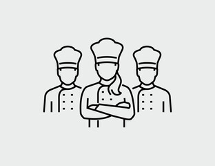 Restaurant Chef Team with Crossed Arms Vector Line Icon