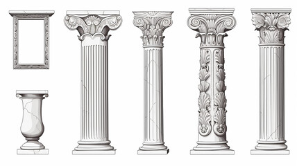 Obraz premium ancient marble columns set collection of isolated architectural elements on a white background