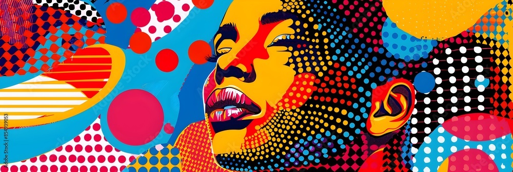 Poster Vibrant Pop Art Portrait with Colorful Abstract Background