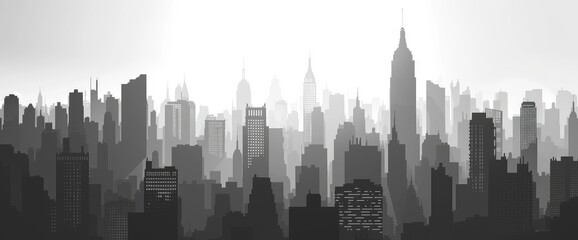 Obraz premium Monochrome Abstract City Silhouettes, Cartoon