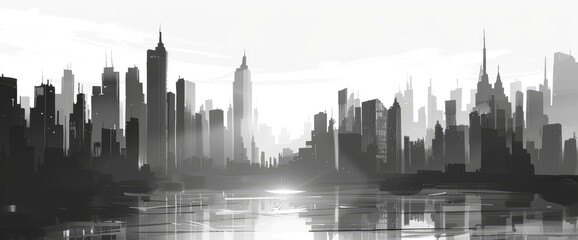 Fototapeta premium Monochrome Abstract City Skyline, Cartoon