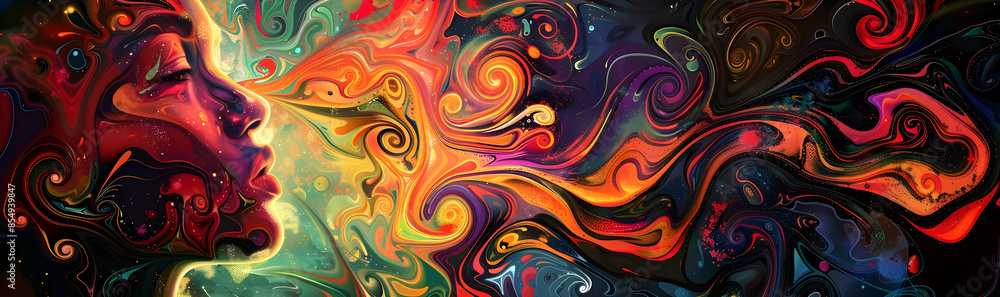 Poster Vibrant Psychedelic Swirls of Color and Light in an Ethereal Otherworldly Dreamscape