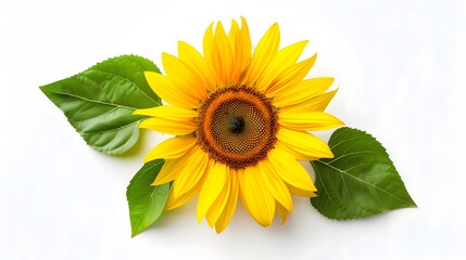 Obraz premium Stunning Sunflower Bloom Isolated on White Background in Top-Down View