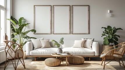 Mockup frame in Scandi living room interior