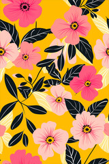 summer floral pattern seamless tiles yellow and pink