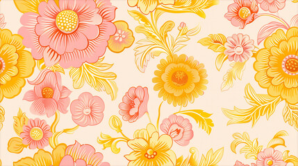 Obraz premium summer floral pattern seamless tiles yellow and pink
