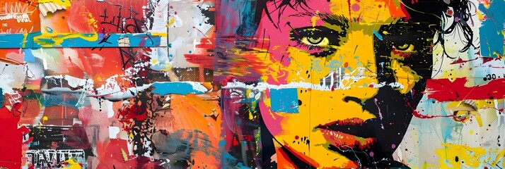 Naklejka premium Vibrant Street Art Mural A Captivating Fusion of Color Texture and Digital Expression