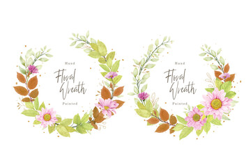 colourful floral and leaves wreath element design