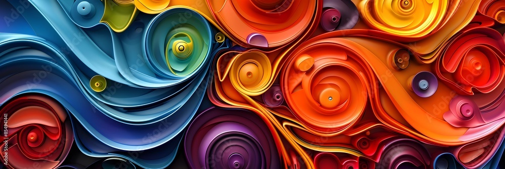 Leinwandbilder vibrant swirling patterns of colorful abstract shapes and curves in a digital art composition