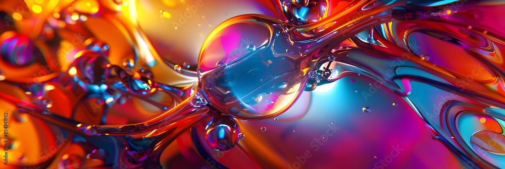 Poster visually captivating fluid dynamics in vibrant prismatic hues