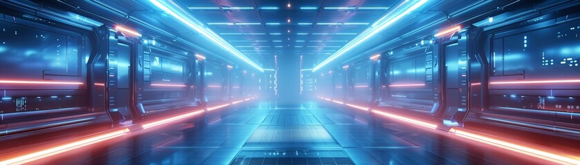 Sci-fi themed empty space with a grid-like floor and atmospheric lighting