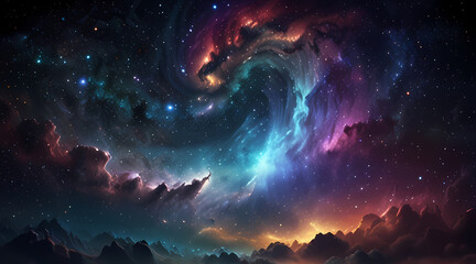 Obraz premium Visualize an outer space scene with holographic waves emanating from a distant galaxy, illuminating the stars