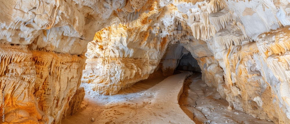 Poster a cave with a path leading through it