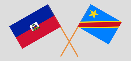 Crossed flags of Democratic Republic of the Congo and Haiti. Official colors. Correct proportion