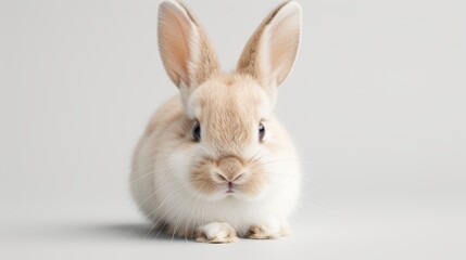 Obraz premium Professional 8k photo of a rabbit, detailed fur and whiskers, lifelike and realistic on a light solid background, capturing every fine feature with exceptional clarity