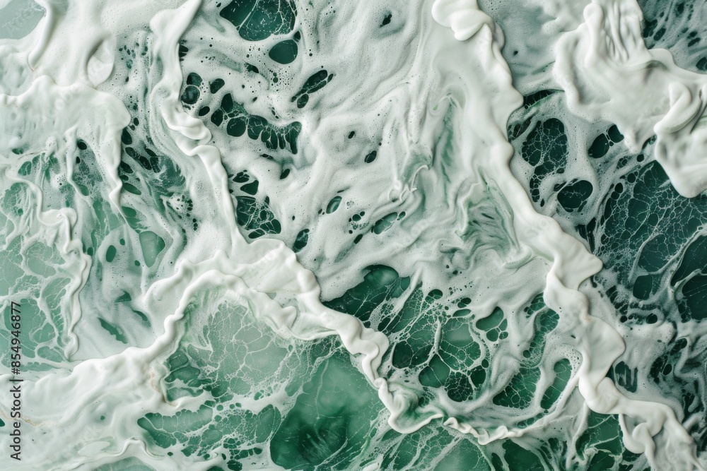 Poster the image is of a green ocean with foam and bubbles