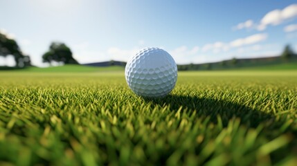 Obraz premium Golf ball on green grass background.