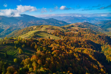Drone view of the mountains on a sunny day
