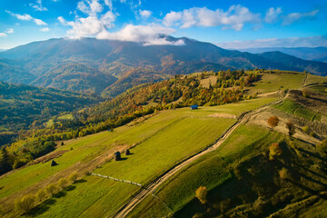 Drone view of the mountains on a sunny day