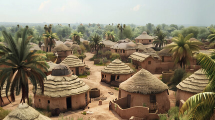Empty African Village with Clay Huts includes the use of realistic textures and colors to reflect the local landscape.