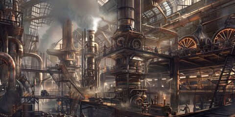 A Detailed View of a Steampunk Industrial Complex