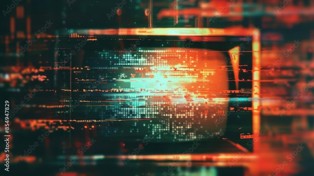 Aufkleber retro vhs scanlines and tv static noise overlay pattern pixel glitch texture dystopian backdrop