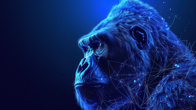 Digital blue gorilla head artwork