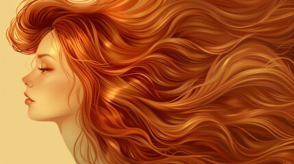 Portrait of a beautiful woman with long, shiny and wavy hair. Her profile is a symbol of natural beauty and health, and the wavy locks add character and individuality.