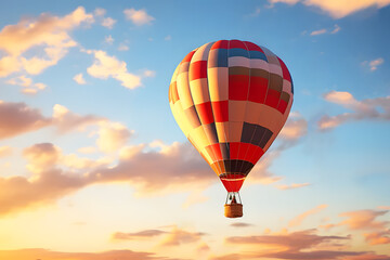 Naklejka premium Colorful in air balloons flying on sky pale light orange evening sunlight with cloud is background. Tourist season that people want to travel. Realistic nature template pattern.