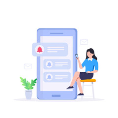 Smartphone with alarm clock reminder message on screen. New notice on the phone. Alert notification with notification bell. Important reminder.