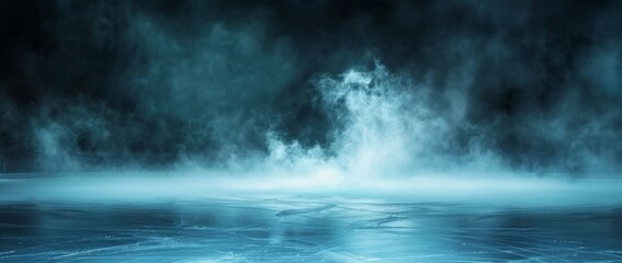 ice rink background with smoke, dark background, empty space for product presentation