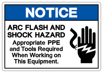 Notice ARC Flash And Shock Hazard Symbol Sign, Vector Illustration, Isolate On White Background Label .EPS10