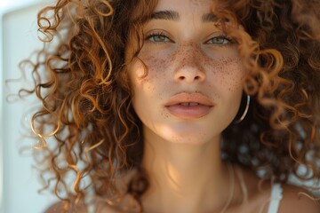 Fototapeta premium A close up of a woman with freckles on her face