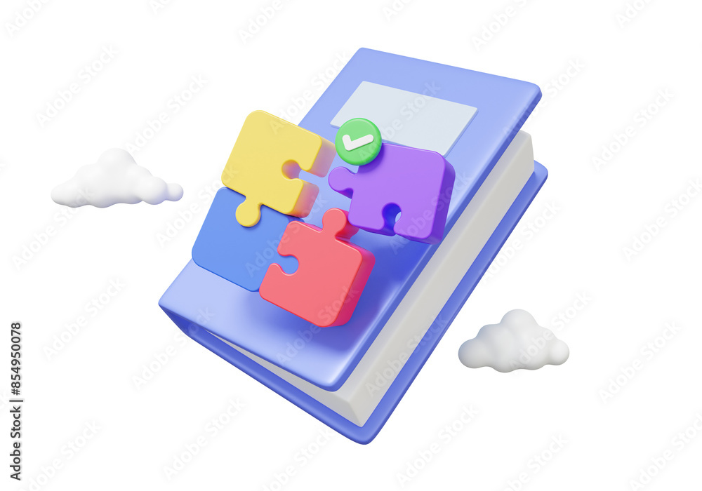 Poster jigsaw puzzle with book education learning brainstorming connection teamwork concept. pieces solving