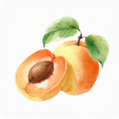 Hand drawn watercolor apricot fruit isolated on white background