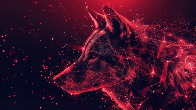 Geometric neon red wolf face with a polygonal style