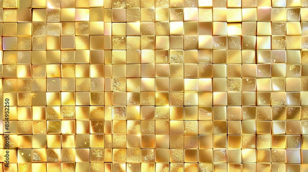 Poster seamless pattern of shimmering gold mosaic tiles with holographic sparkles abstract background
