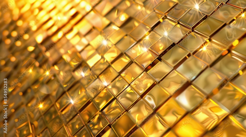 Poster seamless pattern of shimmering gold mosaic tiles with holographic sparkles abstract background