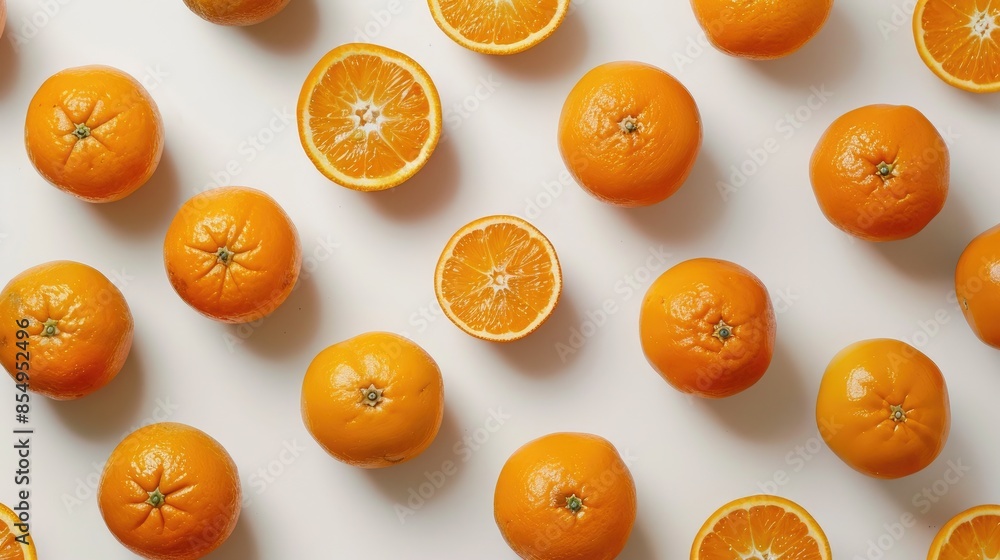 Poster fresh oranges overhead view on simple backdrop